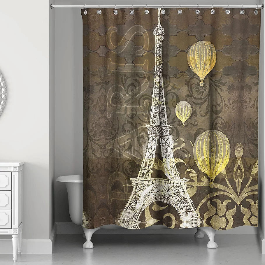  Designs Direct Eiffel Tower Balloons Shower Curtain in BlackYellow