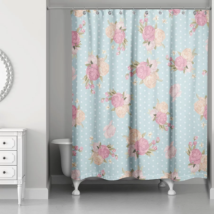 Designs Direct Floral Dot Shower Curtain in BluePink
