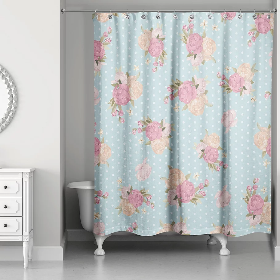  Designs Direct Floral Dot Shower Curtain in BluePink