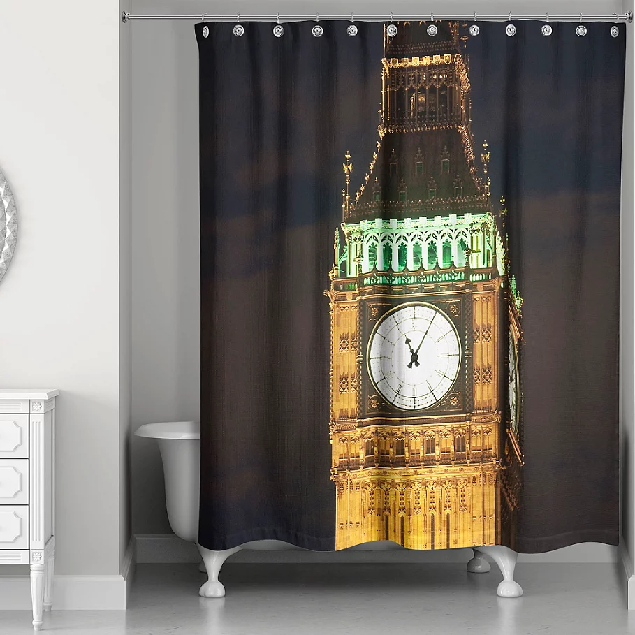  Designs Direct London Lights Shower Curtain in BlackYellow