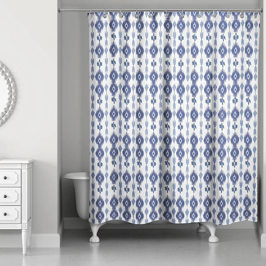  Designs Direct Southwest Ikat Shower Curtain in Navy