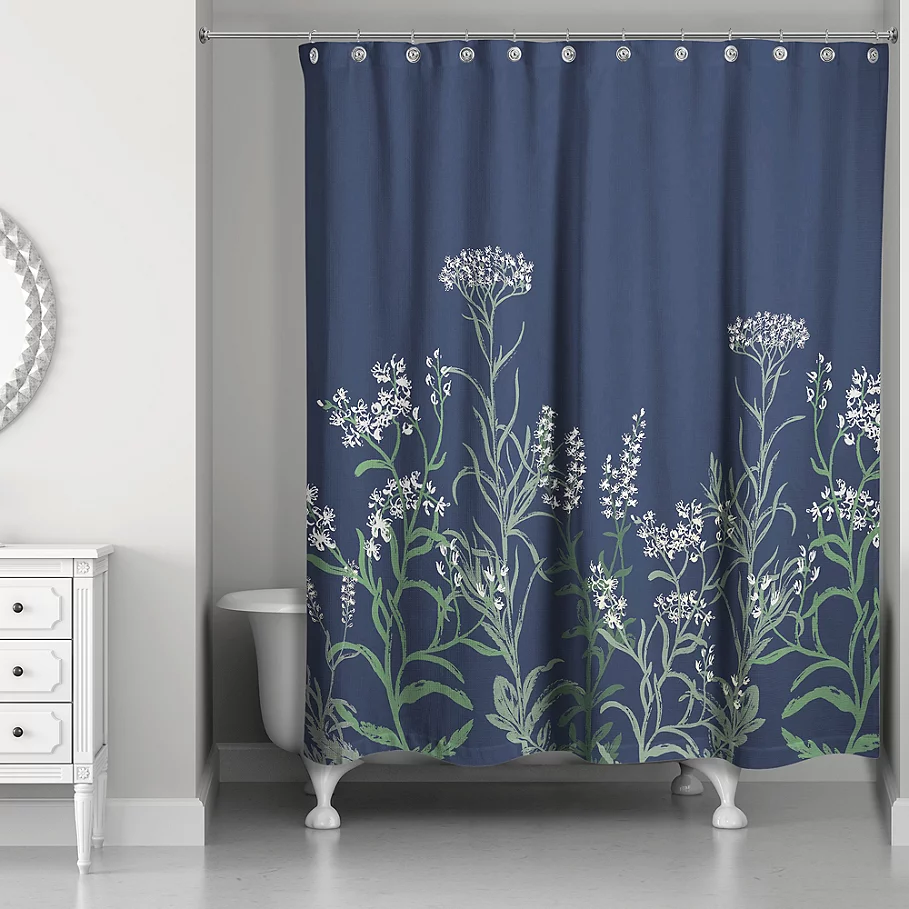  Designs Direct Flowy Vines Shower Curtain in Blue