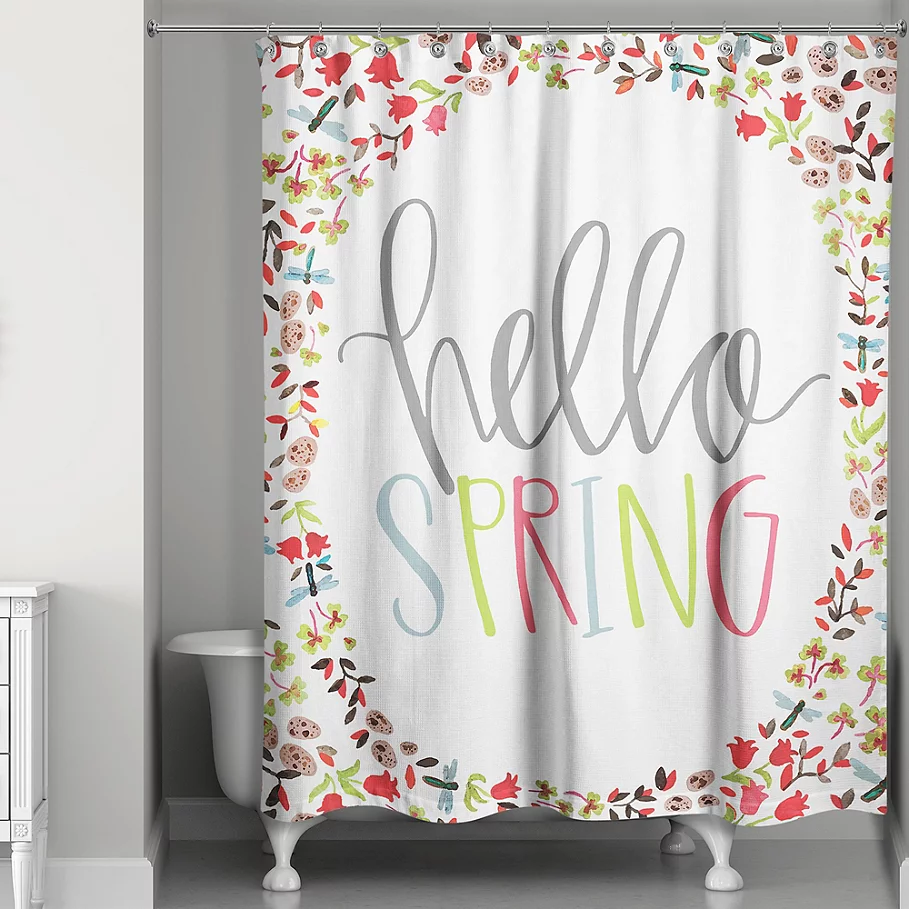 Designs Direct Spring Hello Spring 74-Inch Shower Curtain in Green