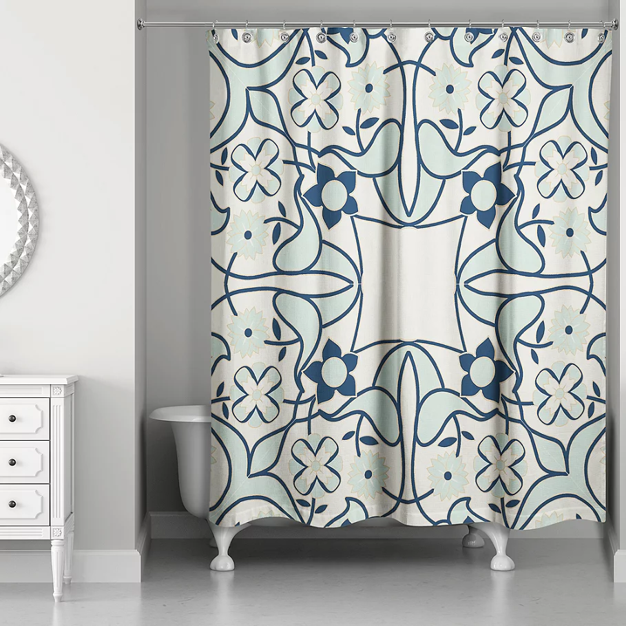Designs Direct Abstract Tile Shower Curtain in Blue