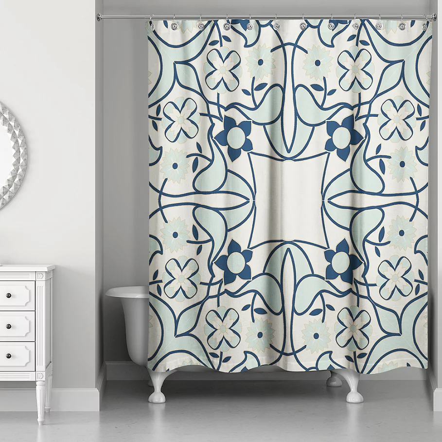  Designs Direct Abstract Tile Shower Curtain in Blue