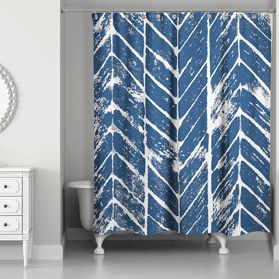 Designs Direct Chevron Stamp Shower Curtain in BlueWhite