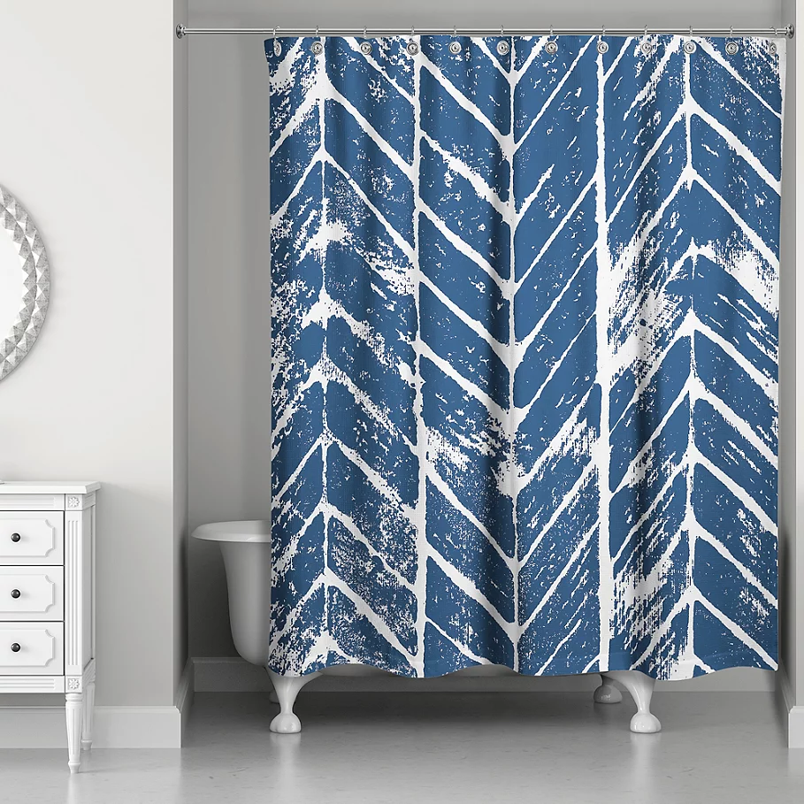  Designs Direct Chevron Stamp Shower Curtain in BlueWhite