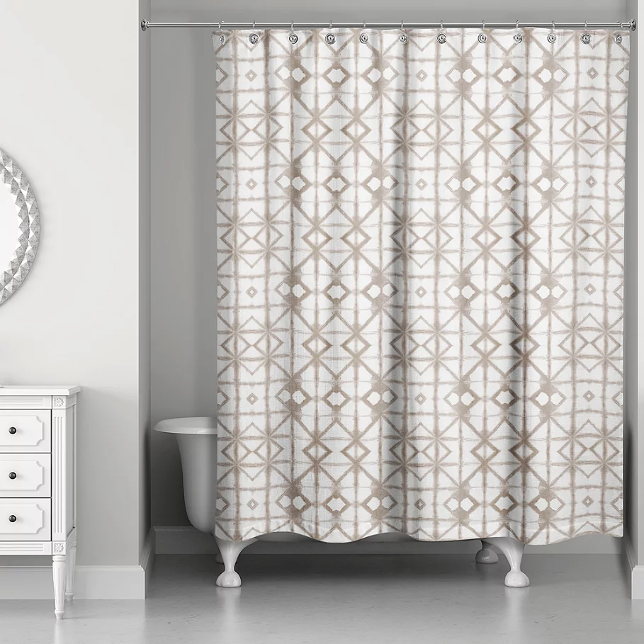  Designs Direct Shibori Shower Curtain in Tan