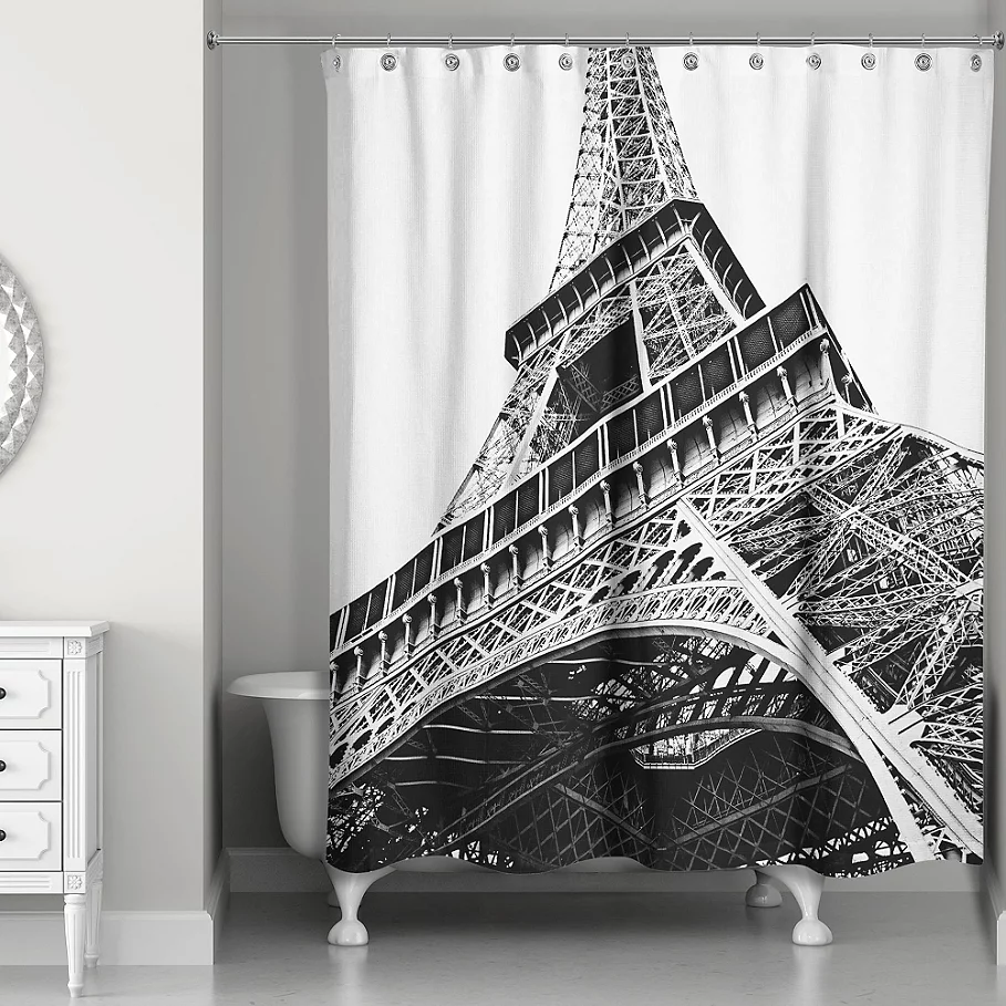 Designs Direct Under the Eiffel Tower Shower Curtain in BlackWhite