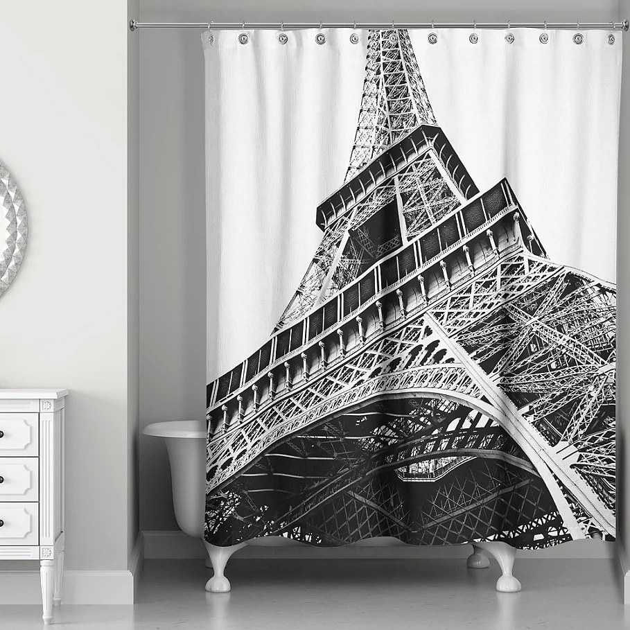  Designs Direct Under the Eiffel Tower Shower Curtain in BlackWhite