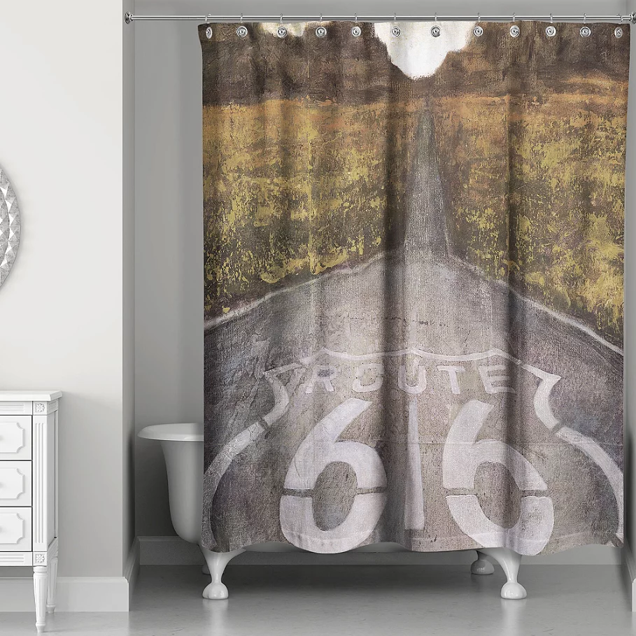  Designs Direct Route 66 Shower Curtain in BlackWhite