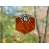 DesignsStainedGlass Stained glass honey bee hive suncatcher ornament window decor