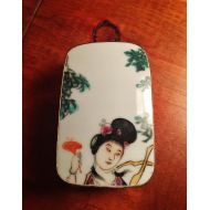 DesignsbyRivera Vintage Japanese Ornately Decorated Trinket Treasure Box with Ceramic Handpainted Top