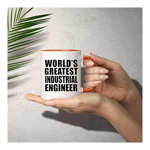  Gifts, World's Greatest Industrial Engineer, 11oz Accent Coffee Mug Orange Ceramic Tea-Cup with Handle, for Birthday Anniversary Valentines Day Mothers Fathers Day Party, to Men Women Him