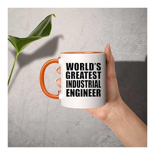  Gifts, World's Greatest Industrial Engineer, 11oz Accent Coffee Mug Orange Ceramic Tea-Cup with Handle, for Birthday Anniversary Valentines Day Mothers Fathers Day Party, to Men Women Him