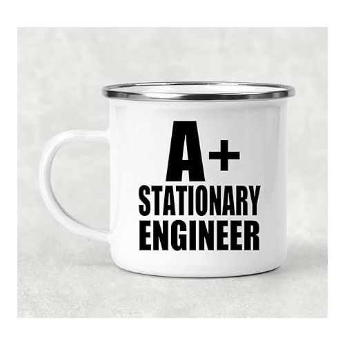  Gifts, A+ Stationary Engineer, 12oz Camping Mug Stainless Steel Enamel Tea-Cup with Handle, for Birthday Anniversary Valentines Day Mothers Fathers Day Party, to Men Women Him Her Friend