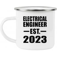 Gifts, Electrical Engineer Established EST. 2023, 12oz Camping Mug Stainless Steel Enamel Tea-Cup with Handle, for Birthday Anniversary Valentines Day Mothers Fathers Day Party