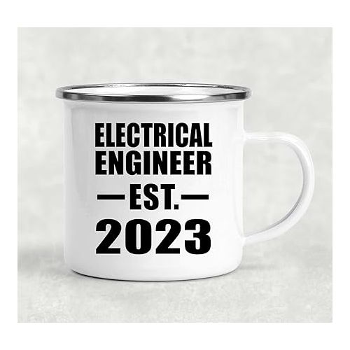  Gifts, Electrical Engineer Established EST. 2023, 12oz Camping Mug Stainless Steel Enamel Tea-Cup with Handle, for Birthday Anniversary Valentines Day Mothers Fathers Day Party