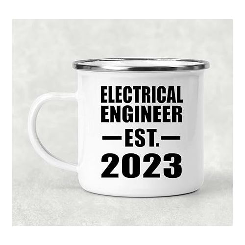  Gifts, Electrical Engineer Established EST. 2023, 12oz Camping Mug Stainless Steel Enamel Tea-Cup with Handle, for Birthday Anniversary Valentines Day Mothers Fathers Day Party