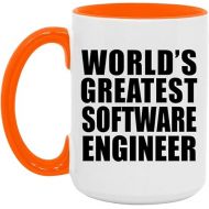 Gifts, World's Greatest Software Engineer, 15oz Accent Coffee Mug Orange Ceramic Tea-Cup with Handle, for Birthday Anniversary Mothers Day Fathers Day Parents Day Party, to Men Women Him