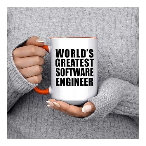  Gifts, World's Greatest Software Engineer, 15oz Accent Coffee Mug Orange Ceramic Tea-Cup with Handle, for Birthday Anniversary Valentines Day Mothers Fathers Day Party, to Men Women Him