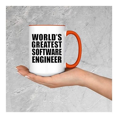  Gifts, World's Greatest Software Engineer, 15oz Accent Coffee Mug Orange Ceramic Tea-Cup with Handle, for Birthday Anniversary Valentines Day Mothers Fathers Day Party, to Men Women Him