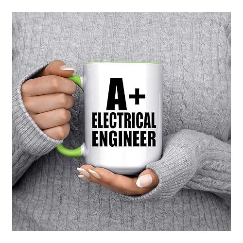  Gifts, A+ Electrical Engineer, 15oz Accent Coffee Mug Green Ceramic Tea-Cup with Handle, for Birthday Anniversary Valentines Day Mothers Fathers Day Party, to Men Women Him Her Friend Mom