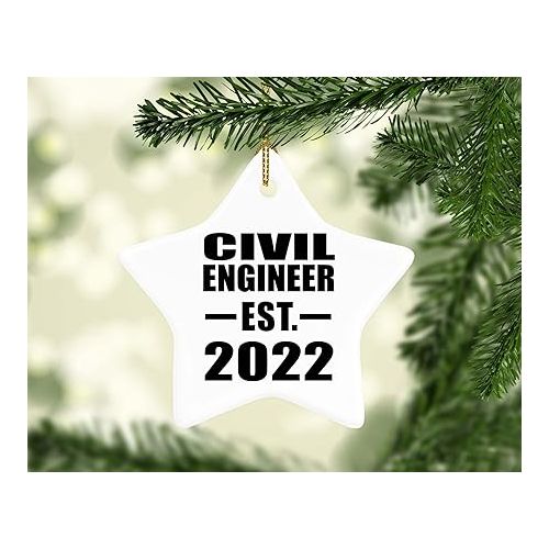  Gifts, Civil Engineer Established EST. 2022, Star Ornament Xmas Tree Hanging Santa Decoration, for Birthday Anniversary Valentines Mothers Fathers Day Party, to Men Women Him Her Friend