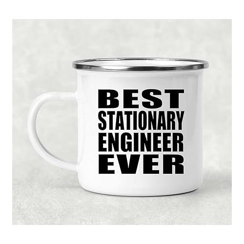  Gifts, Best Stationary Engineer Ever, 12oz Camping Mug Stainless Steel Enamel Tea-Cup with Handle, for Birthday Anniversary Valentines Day Mothers Fathers Day Party, to Men Women Him Her