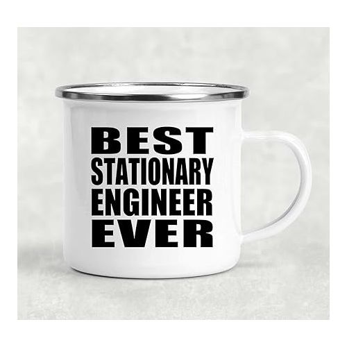  Gifts, Best Stationary Engineer Ever, 12oz Camping Mug Stainless Steel Enamel Tea-Cup with Handle, for Birthday Anniversary Valentines Day Mothers Fathers Day Party, to Men Women Him Her