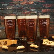 DesignstheLimit Personalized English Pub Beer Drinking Glasses with Engraved Monogram Designs & Font Selection OPTIONAL Monogrammed Magnetic Bottle Openers