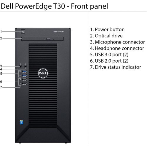 델 Dell PowerEdge T30 Tower Server - Intel Xeon E3-1225 v5 Quad-Core Processor up to 3.7 GHz, 32GB DDR4 Memory, 4TB SATA Hard Drive, Intel HD Graphics P530, DVD Burner, No Operating S