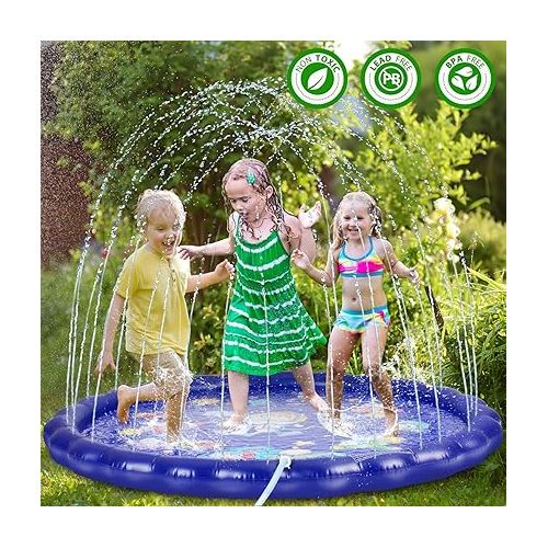  Desuccus Splash Pad, 3-in-1 Sprinkler for Kids Thickness Up to 0.28mm, Outdoor Water Toys Gifts for Toddlers 1-3, Baby Toddler Pool Toys, Boys Girls Dog Sprinkler Pool(Aviation)