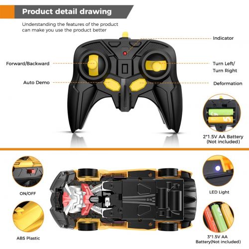  Desuccus Remote Control Car, Transform Robot RC Cars for Kids Toys, 2.4Ghz 1:18 Scale Racing Car with One-Button Deformation, 360°Drifting, Christmas Birthday Gifts for Boys Girls