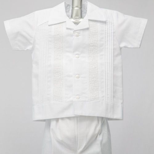  Details and Traditions Boys Guayabera Shirt, Boys Baptism Shirt w Pants Set, Mexican Wedding Shirt, Cotton Guayaberas, style 902