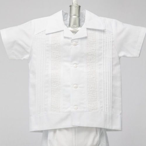  Details and Traditions Boys Guayabera Shirt, Boys Baptism Shirt w Pants Set, Mexican Wedding Shirt, Cotton Guayaberas, style 902