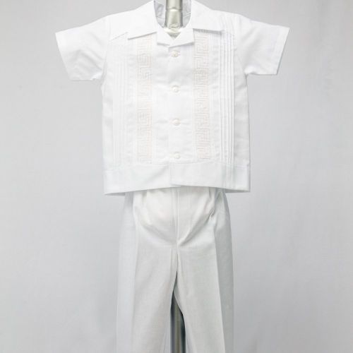  Details and Traditions Boys Guayabera Shirt, Boys Baptism Shirt w Pants Set, Mexican Wedding Shirt, Cotton Guayaberas, style 902