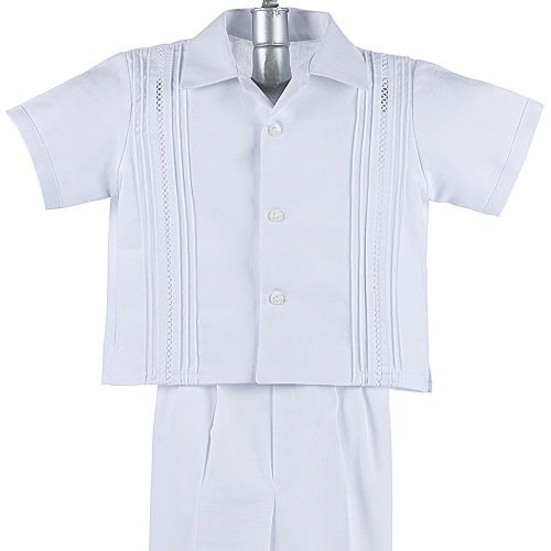  Details and Traditions Boys Guayabera Shirt, Boys Baptism Shirt w Pants Set, Mexican Wedding Shirt, Cotton Guayaberas, style 908