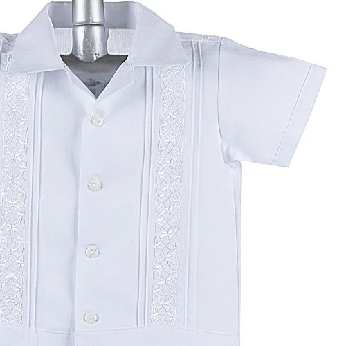  Details and Traditions Boys Guayabera Shirt, Boys Baptism Shirt w Pants Set, Mexican Wedding Shirt, Cotton Guayaberas, style 910