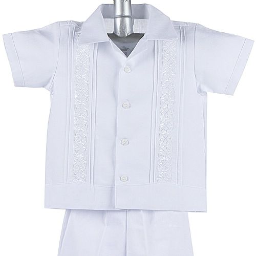  Details and Traditions Boys Guayabera Shirt, Boys Baptism Shirt w Pants Set, Mexican Wedding Shirt, Cotton Guayaberas, style 910