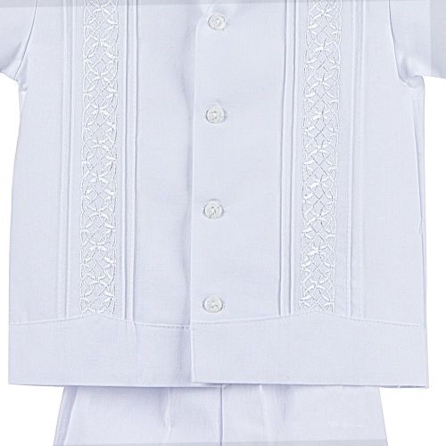  Details and Traditions Boys Guayabera Shirt, Boys Baptism Shirt w Pants Set, Mexican Wedding Shirt, Cotton Guayaberas, style 910