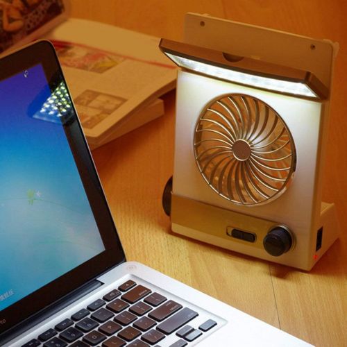  Detectoy Solar Fan Light, Solar Power Rechargeable Multifunctional Cooling Fan and LED Light Tent Lantern Lamp Cooler Mini Charging Fan for Camping