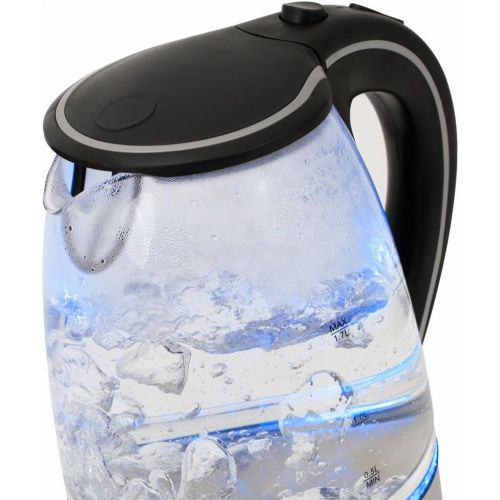  DEUBA Wasserkocher Teekocher Teekessel | 1,7L LED-Beleuchtung 2200W BPA frei Kalkfilter kabellos Glas Edelstahl