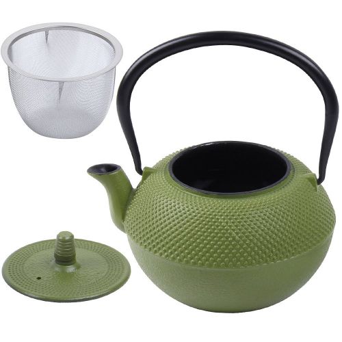  Deuba Teekessel Teekanne Gusseisen 1250 ml Gruen Asiatische Teekanne  Japanischer Stil  inkl. Edelstahl Teesieb  mit praktischem Henkel