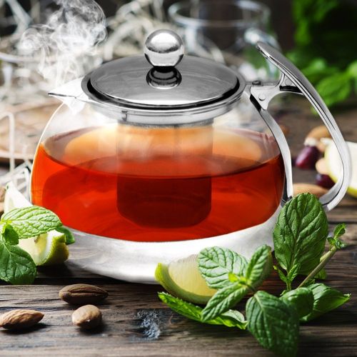  Deuba Teekanne aus Glas 1,2 L mit Siebeinsatz I Edelstahl Filter Sieb I Glaskanne Tee Kanne Teesieb I Hitzebestandig I Deckel