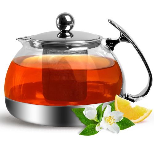  Deuba Teekanne aus Glas 1,2 L mit Siebeinsatz I Edelstahl Filter Sieb I Glaskanne Tee Kanne Teesieb I Hitzebestandig I Deckel