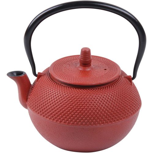  Deuba Teekessel Teekanne Gusseisen 1250 ml Rot Asiatische Teekanne  Japanischer Stil  inkl. Edelstahl Teesieb  mit praktischem Henkel