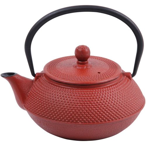  Deuba Teekessel Gusseisen 750 ml Rot Asiatische Teekanne  Japanischer Stil  Edelstahl Siebeinsatz  Praktischer Henkel