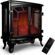 Deuba Double Door 2000 W Electric Fireplace with Fan Heater, Realistic Flame Effect and Remote Control