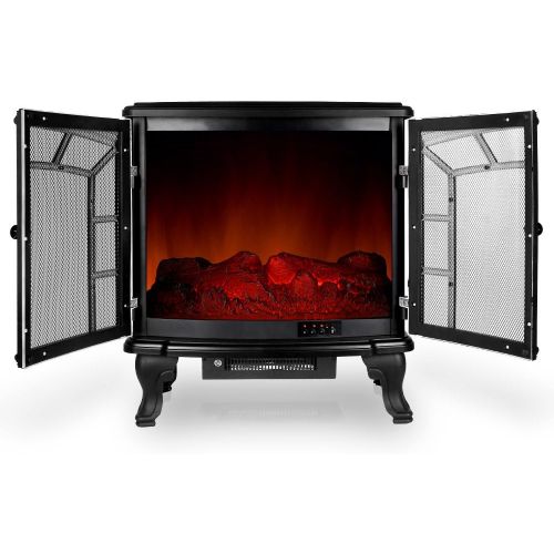  Deuba Double Door 2000 W Electric Fireplace with Fan Heater, Realistic Flame Effect and Remote Control